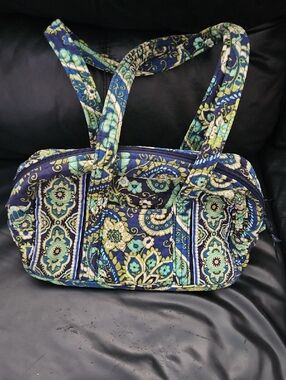 Vera Bradley Quilted Floral Pattern Tote Shoulder  Bag - Navy, Aqua & Green
